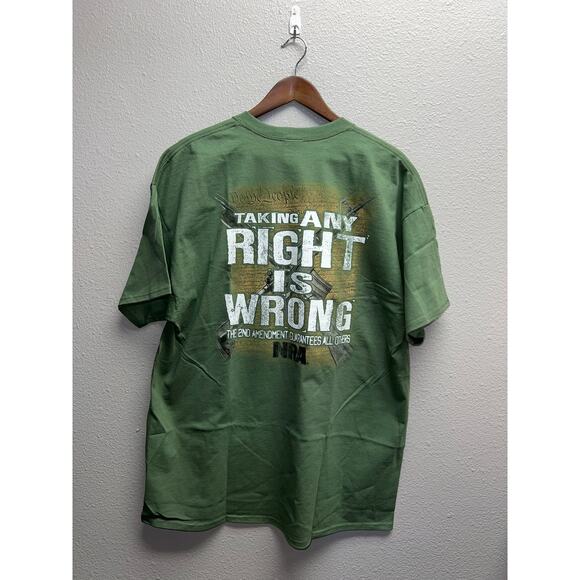 Vintage NRA Shirt 2nd Amendment Taking Any right is wrong Green Rifle Gun XL - Picture 5 of 8